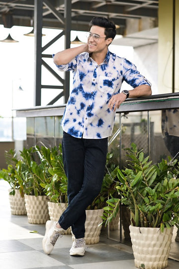 Blue and White Tie Dye Cotton Shirt